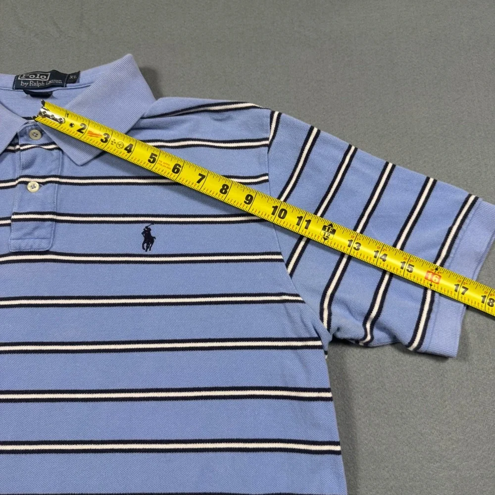 Polo Ralph Lauren Mens XL Blue Striped Short Sleeve Cotton Pique Polo Shirt